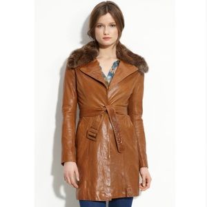 June Leather Trench Removable Genuine Rabbit Fur